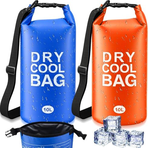 Jexine 2 Pcs 10L Insulated Dry Bag Floating Cooler, Roll Top Waterproof Leak Proof Backpack with Shoulder Strap Collapsible Cooler Bag for Kayaking Fishing Beach Boating Camping Water Activities in Saudi Arabia