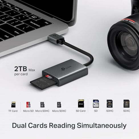 قارئ بطاقات SD من TP-Link، قارئ بطاقات USB 3.0 إلى SD وmicroSD عالي السرعة، قارئ بطاقات ذاكرة من الألومنيوم بفتحة مزدوجة لأجهزة الكمبيوتر المحمول والمزيد، يدعم بطاقات SD/SDHC/SDXC/microSD/microSDHC/microSDXC/TF سعة 2 تيرابايت (UA430) in Saudi Arabia