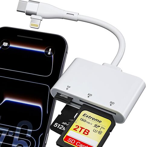 XD Picture Card Reader, 3 in 1 SD Card Reader for iPhone 17-6/iPad/MacBook/Android – Lightning & USB-C XD Card Adapter for XD/SD/MicroSD, Plug & Play, Fast Transfer in Saudi Arabia