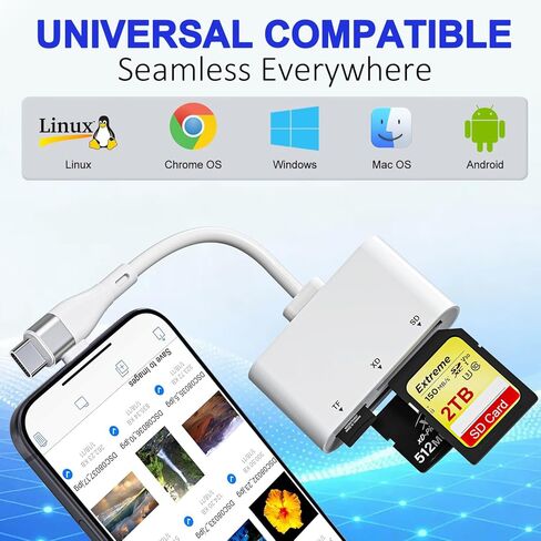 XD Picture Card Reader, 3 in 1 SD Card Reader for iPhone 17-6/iPad/MacBook/Android – Lightning & USB-C XD Card Adapter for XD/SD/MicroSD, Plug & Play, Fast Transfer in Saudi Arabia