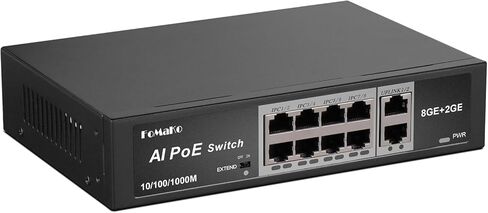 محولات شبكات الكمبيوتر FoMaKo P1000| 8 بو إي + منفذ @ 120 وات | 8 منافذ PoE جيجابت إيثرنت سويتش | التوصيل والتشغيل | تمديد الوضع | بو الاسترداد التلقائي | عملية صامتة in Saudi Arabia