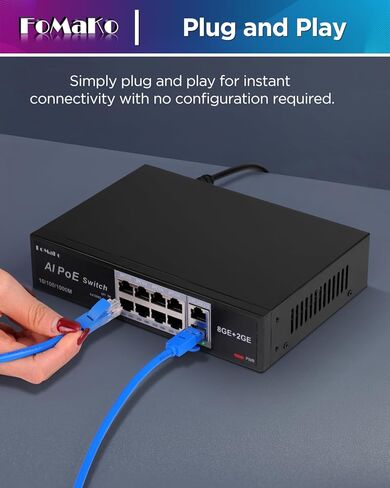 محولات شبكات الكمبيوتر FoMaKo P1000| 8 بو إي + منفذ @ 120 وات | 8 منافذ PoE جيجابت إيثرنت سويتش | التوصيل والتشغيل | تمديد الوضع | بو الاسترداد التلقائي | عملية صامتة in Saudi Arabia