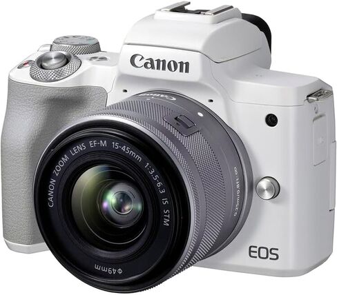 Canon EOS M50 Mark II Mirrorless Camera with 15-45mm Lens (White) | 24.1MP APS-C Sensor, Dual Pixel CMOS AF, 4K Video & Vari-Angle Touchscreen | for Vlogging & Content (4729C004) + 64GB Card + Bag in Saudi Arabia