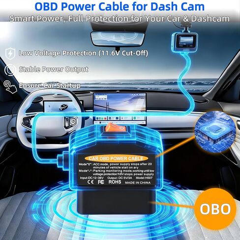 طقم أسلاك صلبة لكاميرا Dash Cam USB C، طقم أسلاك محول OBD2 إلى نوع C مع وضع انتظار 24/7، حماية من الجهد المنخفض (11.6 فولت/23.4 فولت) مع مفتاحين لوضعين، اكتشاف ACC، التوصيل والتشغيل المستمر للتسجيل in Kuwait