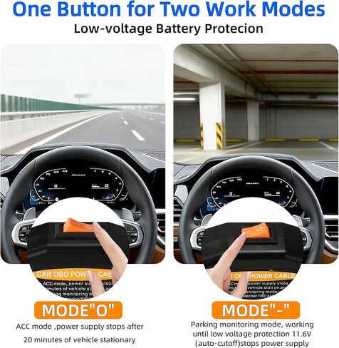 طقم أسلاك صلبة لكاميرا Dash Cam USB C، طقم أسلاك محول OBD2 إلى نوع C مع وضع انتظار 24/7، حماية من الجهد المنخفض (11.6 فولت/23.4 فولت) مع مفتاحين لوضعين، اكتشاف ACC، التوصيل والتشغيل المستمر للتسجيل in Kuwait