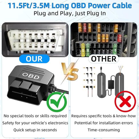 طقم أسلاك صلبة لكاميرا Dash Cam USB C، طقم أسلاك محول OBD2 إلى نوع C مع وضع انتظار 24/7، حماية من الجهد المنخفض (11.6 فولت/23.4 فولت) مع مفتاحين لوضعين، اكتشاف ACC، التوصيل والتشغيل المستمر للتسجيل in Kuwait