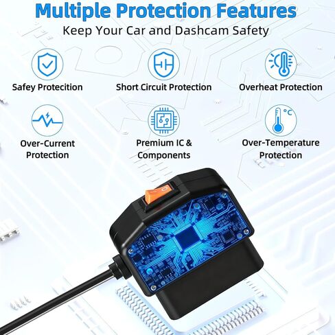 طقم أسلاك صلبة لكاميرا Dash Cam USB C، طقم أسلاك محول OBD2 إلى نوع C مع وضع انتظار 24/7، حماية من الجهد المنخفض (11.6 فولت/23.4 فولت) مع مفتاحين لوضعين، اكتشاف ACC، التوصيل والتشغيل المستمر للتسجيل in Kuwait