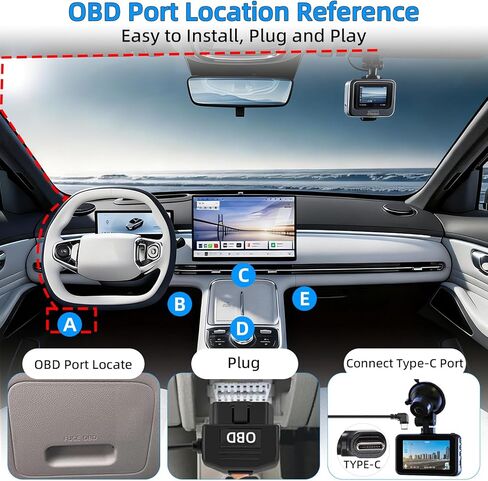 طقم أسلاك صلبة لكاميرا Dash Cam USB C، طقم أسلاك محول OBD2 إلى نوع C مع وضع انتظار 24/7، حماية من الجهد المنخفض (11.6 فولت/23.4 فولت) مع مفتاحين لوضعين، اكتشاف ACC، التوصيل والتشغيل المستمر للتسجيل in Kuwait