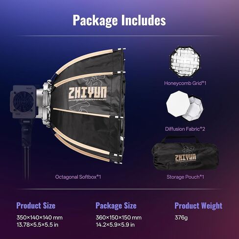 ZHIYUN 40D Bowens Mount Octagonal Softbox لسلسلة ZHIYUN X200 Molus G-Series B-Series إطلاق سريع مع شبكة قرص العسل لتسجيل الفيديو واستوديو التصوير الفوتوغرافي والتقاط الصور الشخصية in Saudi Arabia
