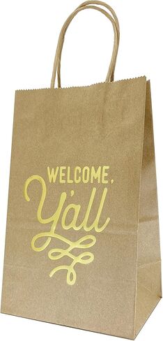 6 Welcome Gift Bags with Welcome, Y'all Gold Foil Design on Kraft 8 x 4 3/4 x 10 1/4 Inches Texas Gift Bag in Saudi Arabia