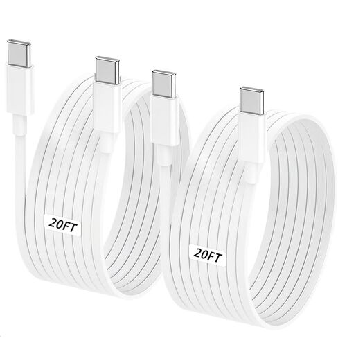 كابل تمديد USB C بطول 20 قدم/6 متر لـ eufy Security SoloCam S220/S340/S4/E30/E42/C210، eufyCam S3 Pro، كاميرا داخلية eufy S350/C220، كابل من النوع C إلى النوع C، كابل شحن طويل مسطح من النوع C - قطعتان in Kuwait