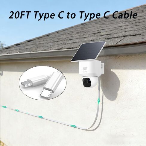 كابل تمديد USB C بطول 20 قدم/6 متر لـ eufy Security SoloCam S220/S340/S4/E30/E42/C210، eufyCam S3 Pro، كاميرا داخلية eufy S350/C220، كابل من النوع C إلى النوع C، كابل شحن طويل مسطح من النوع C - قطعتان in Kuwait