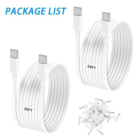 كابل تمديد USB C بطول 20 قدم/6 متر لـ eufy Security SoloCam S220/S340/S4/E30/E42/C210، eufyCam S3 Pro، كاميرا داخلية eufy S350/C220، كابل من النوع C إلى النوع C، كابل شحن طويل مسطح من النوع C - قطعتان in Kuwait