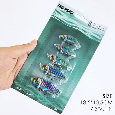 5 Pack Metal Blade Baits Fishing Lures VIB Spoons Swimbaits for Bass Trout Walleye Crappie in Saudi Arabia