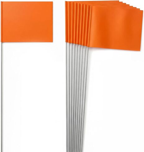 Ation 100 Pack Orange Marking Flags 4" x 5" x 30" Yard Marker Flags for Lawn Landscape Survey Flag Sprinkler Outside Irrigation Dog Training Garden Construction Property Line Markers in Saudi Arabia