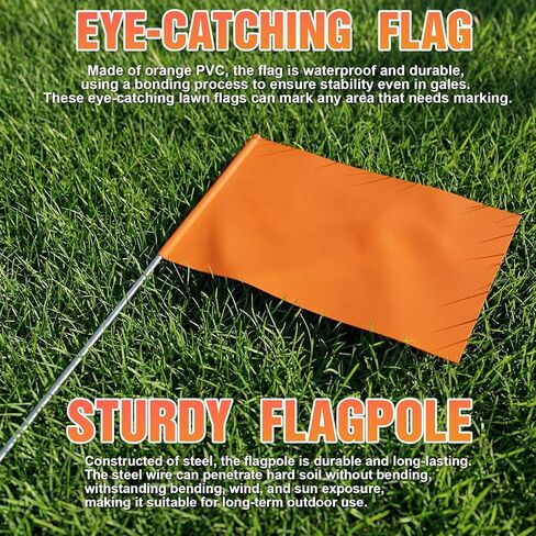 Ation 100 Pack Orange Marking Flags 4" x 5" x 30" Yard Marker Flags for Lawn Landscape Survey Flag Sprinkler Outside Irrigation Dog Training Garden Construction Property Line Markers in Saudi Arabia