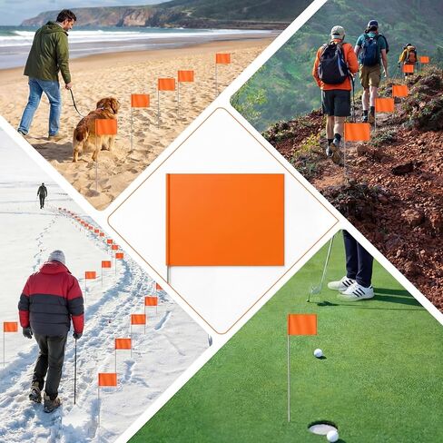 Ation 100 Pack Orange Marking Flags 4" x 5" x 30" Yard Marker Flags for Lawn Landscape Survey Flag Sprinkler Outside Irrigation Dog Training Garden Construction Property Line Markers in Saudi Arabia