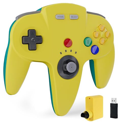 SAFFUN 2 Pack Wireless N64 Controller Made for Switch 1 & 2، N64 Console، أجهزة استقبال لاسلكية 2.4 جيجا هرتز متوافقة مع Switch Online، Windows PC، macOS (اهتزاز مدمج) (قابلة لإعادة الشحن) ليموني/سماوي in Saudi Arabia