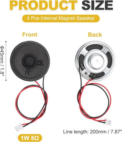 4pcs Internal Magnet Speaker (1W 8 Ohm 2.54mm) - Round Internal Micro Magnet Loudspeaker with 200mm Terminal Wire for DVD EVD Mobile Portable Advertising Machine, Black in Saudi Arabia