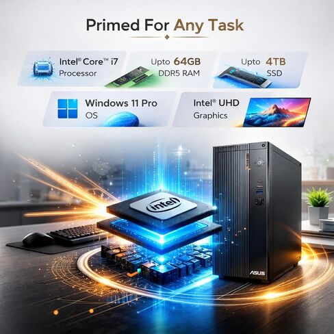 كمبيوتر سطح المكتب ASUS V500 Business Tower • معالج Intel Core i7-13620H ذو 10 مراكز • ذاكرة DDR5 سعة 32 جيجابايت • محرك أقراص SSD سعة 1 تيرابايت • Office 365 للويب • HDMI + DisplayPort، Wi-Fi 6 • لوحة مفاتيح وماوس سلكية • Windows 11 in Saudi Arabia