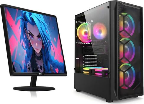 حزمة الكمبيوتر الشخصي للألعاب STGAubron مع شاشة LED FHD مقاس 24 بوصة - Intel Core i7 حتى 3.9 جيجا هرتز، وبطاقة فيديو Radeon RX 580 8G، وذاكرة الوصول العشوائي 16 جيجا بايت، و1 تيرابايت SSD، ومروحة RGB x 6، ونظام التشغيل Windows 11 Home in Saudi Arabia