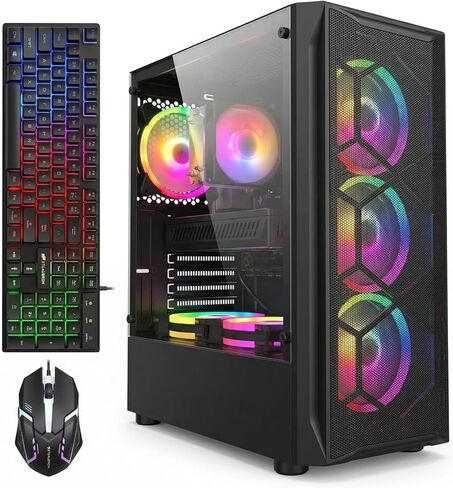 حزمة الكمبيوتر الشخصي للألعاب STGAubron مع شاشة LED FHD مقاس 24 بوصة - Intel Core i7 حتى 3.9 جيجا هرتز، وبطاقة فيديو Radeon RX 580 8G، وذاكرة الوصول العشوائي 16 جيجا بايت، و1 تيرابايت SSD، ومروحة RGB x 6، ونظام التشغيل Windows 11 Home in Saudi Arabia