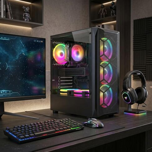 حزمة الكمبيوتر الشخصي للألعاب STGAubron مع شاشة LED FHD مقاس 24 بوصة - Intel Core i7 حتى 3.9 جيجا هرتز، وبطاقة فيديو Radeon RX 580 8G، وذاكرة الوصول العشوائي 16 جيجا بايت، و1 تيرابايت SSD، ومروحة RGB x 6، ونظام التشغيل Windows 11 Home in Saudi Arabia
