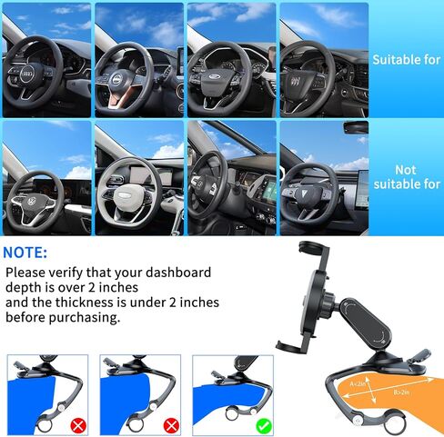 Universal 360° Rotating Dashboard Phone Holder for Car - Spring Clip Car Phone Mount, No Adhesive No Tools, Multi-Angle Adjustable Clip-On Holder for 4-7 inches Smartphones (Black) in Saudi Arabia