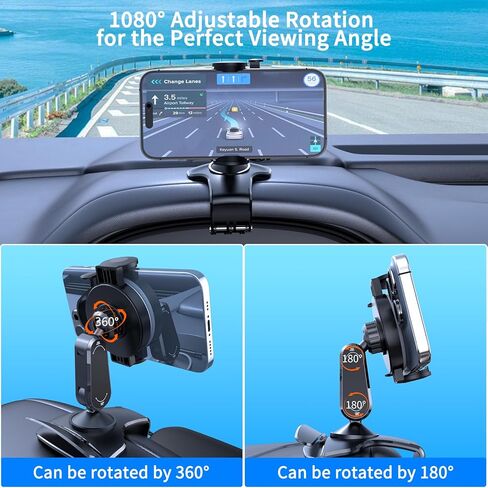 Universal 360° Rotating Dashboard Phone Holder for Car - Spring Clip Car Phone Mount, No Adhesive No Tools, Multi-Angle Adjustable Clip-On Holder for 4-7 inches Smartphones (Black) in Saudi Arabia