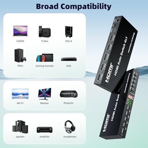 HDMI Switch 4 In 1 Out, 1080P@60Hz 4 Ports HDMI Switch with Seamless Timing Cycle Switching, RS232, IR Remote, Supports Optical + 3.5mm L/R Audio Extractor, Auto Switch for DVD, HD Player, PS4, TV Box in Saudi Arabia
