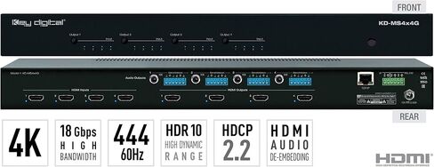 محول مصفوفة HDMI 4x4 4K 18G مع تحويل صوت مستقل، صوت متوازن غير متوازن ودمج الصوت من PCM التناظري L/R - KD-MS4x4G in Kuwait