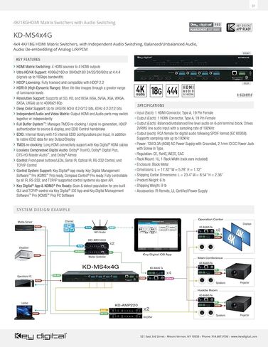 محول مصفوفة HDMI 4x4 4K 18G مع تحويل صوت مستقل، صوت متوازن غير متوازن ودمج الصوت من PCM التناظري L/R - KD-MS4x4G in Kuwait