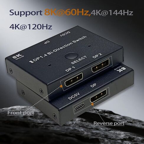 Bi-Directional DisplayPort Switch 8K60Hz Display Port 1.4 switcher Box 4K@144Hz 2in1out 1 in 2 Out for only Showing one Monitor at a time.Does not Support Multi-Screen functionality (Iron Shell) in Saudi Arabia