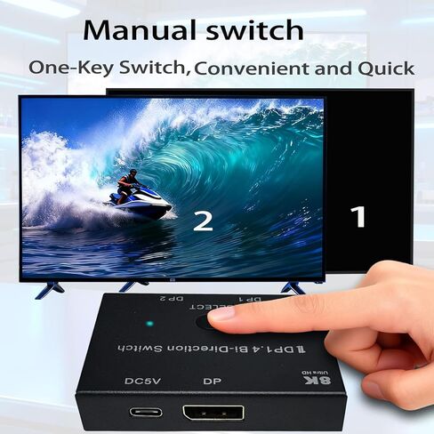 Bi-Directional DisplayPort Switch 8K60Hz Display Port 1.4 switcher Box 4K@144Hz 2in1out 1 in 2 Out for only Showing one Monitor at a time.Does not Support Multi-Screen functionality (Iron Shell) in Saudi Arabia