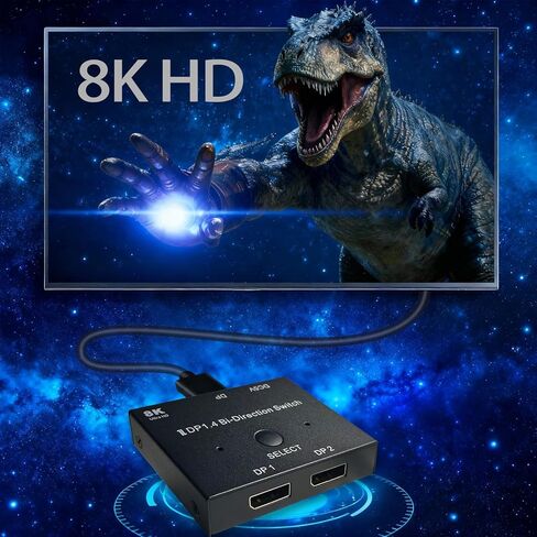 Bi-Directional DisplayPort Switch 8K60Hz Display Port 1.4 switcher Box 4K@144Hz 2in1out 1 in 2 Out for only Showing one Monitor at a time.Does not Support Multi-Screen functionality (Iron Shell) in Saudi Arabia