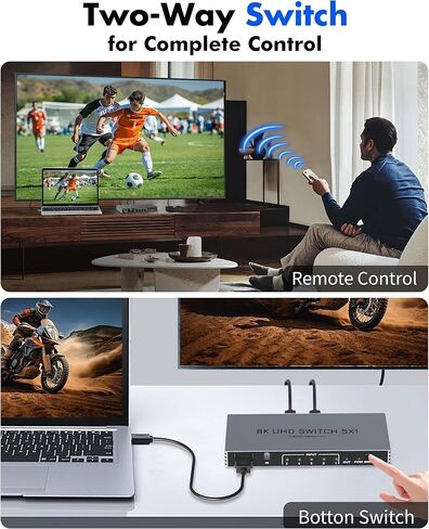 محول HDMI 2.1 5 في 1 مع جهاز تحكم عن بعد - 5 منافذ 8K@60 هرتز 4K@240 هرتز/144 هرتز/120 هرتز، محول HDMI يدعم HDCP2.3 HDR10، لجهاز PS5/PS4 Xbox Nintendo Roku Apple TV Fire Stick in Saudi Arabia