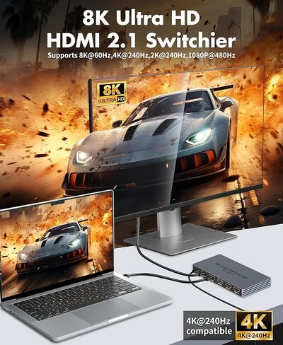 محول HDMI 2.1 5 في 1 مع جهاز تحكم عن بعد - 5 منافذ 8K@60 هرتز 4K@240 هرتز/144 هرتز/120 هرتز، محول HDMI يدعم HDCP2.3 HDR10، لجهاز PS5/PS4 Xbox Nintendo Roku Apple TV Fire Stick in Saudi Arabia