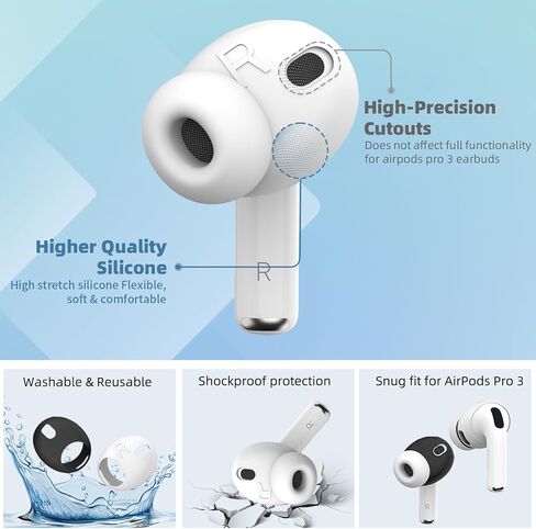 (6 أزواج) غطاء أذن لـ AirPods Pro 3 [مناسب للحافظة]، غطاء أذن من السيليكون الناعم AirPod Pro 3 مضاد للانزلاق ملحقات Air Pod pro 3 متوافقة مع AirPods Pro 3rd Gen Earbuds 2025 (أسود وأبيض) in Kuwait
