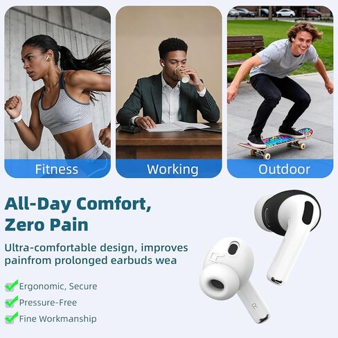 (6 أزواج) غطاء أذن لـ AirPods Pro 3 [مناسب للحافظة]، غطاء أذن من السيليكون الناعم AirPod Pro 3 مضاد للانزلاق ملحقات Air Pod pro 3 متوافقة مع AirPods Pro 3rd Gen Earbuds 2025 (أسود وأبيض) in Kuwait
