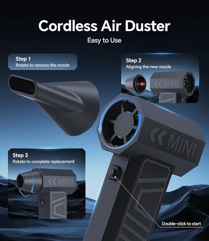 Compressed Air Duster, Electric Air Duster Rechargeable Blower Handheld Cordless Vacuum Strong Power Tool for Keyboard/BBQ/Camera Lens/PC Vents,Car Interiors & Home,Outdoor Dusting in Saudi Arabia