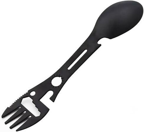 Multifunctional Outdoor Fork Spoon, 9-in-1 Utility Spork, Stainless Steel Spoon & Bottle Opener, Fork, Combo Camping Utensil for Hiking(Black) in Saudi Arabia