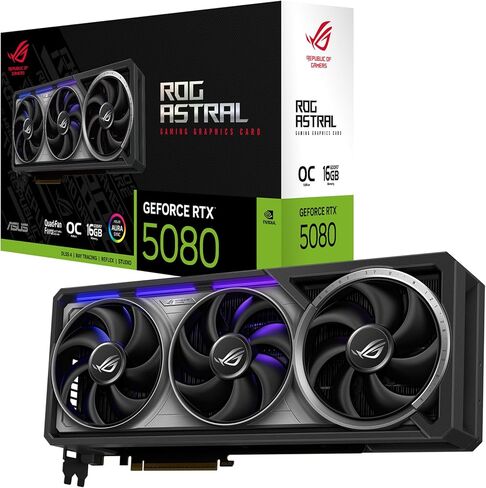 ASUS ROG Astral GeForce RTX 5080 OC Edition Graphics Card, NVIDIA (PCIe 5.0, 16GB GDDR7, HDMI/DP 2.1, 3.8-Slot, 4-Fan Design, Axial-tech Fans, Patented Vapor Chamber) (Renewed) in Saudi Arabia