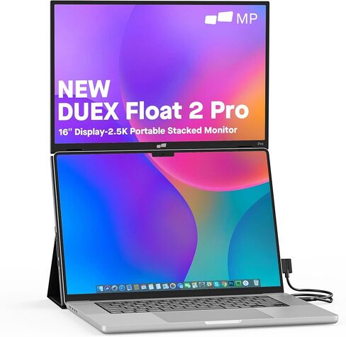 New Mobile Pixels Duex Float 2 Pro 2.5 K Portable Monitor, 16" Laptop Screen Extender (Built-in Kickstand), USB C/HDMI Stacked Monitor Extender with Dual Speakers, Windows, MacOS, Switch, Android in Saudi Arabia