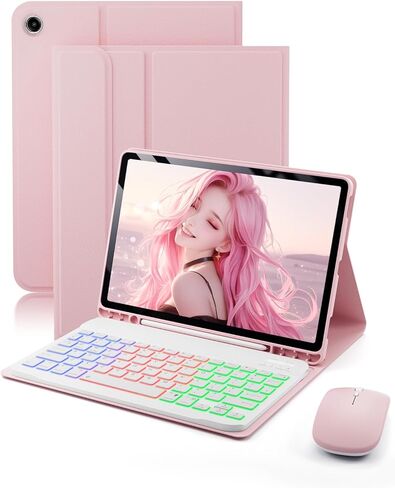 حافظة للكمبيوتر اللوحي A8 مع لوحة مفاتيح Samsung Galaxy Tab A8 مقاس 10.5 بوصة 2021/2022 SM-X200، SM-X205 Dazzle Magic حامل أقلام مدمج بإضاءة خلفية للوحة المفاتيح مع ماوس أسود in Kuwait