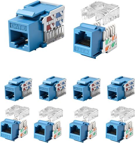 Toolless Cat6 Keystone Jack 10 Pack, RJ45 Keystone Jacks Adapter Coupler Ethernet Wall Plate Inserts Slim Profile for Patch Panel & Wall Plate-Blue in Saudi Arabia