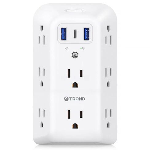 TROND Surge Protector 8 Outlet Extender - Multi Plug Wall Outlet with 3 USB Ports, Widely Spaced Power Strip with ON/Off Switch, 1440 Joules, USB Wall Charger for Home Bathroom Kitchen Dorm in Saudi Arabia