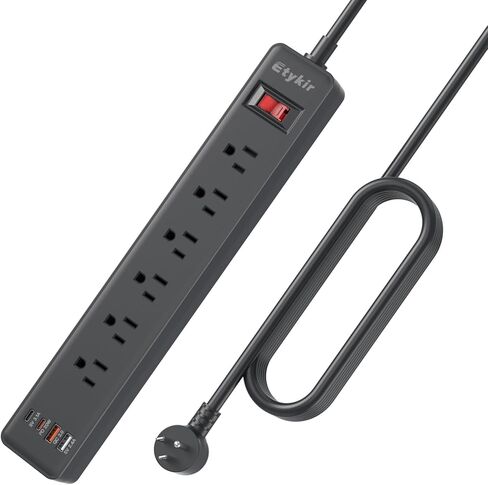 شريط طاقة مغناطيسي مع 6 منافذ و4 منافذ USB (2 USB-C PD 20 وات)، واقي من زيادة التيار بقوة 1800 جول، سلك تمديد عالي التحمل 15 أمبير، حامل مسطح على الحائط للجراج، ورشة العمل، المكتب، 6 أقدام، أسود in Kuwait