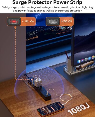 شريط طاقة مغناطيسي مع 6 منافذ و4 منافذ USB (2 USB-C PD 20 وات)، واقي من زيادة التيار بقوة 1800 جول، سلك تمديد عالي التحمل 15 أمبير، حامل مسطح على الحائط للجراج، ورشة العمل، المكتب، 6 أقدام، أسود in Kuwait