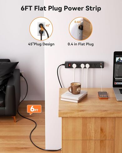 شريط طاقة مغناطيسي مع 6 منافذ و4 منافذ USB (2 USB-C PD 20 وات)، واقي من زيادة التيار بقوة 1800 جول، سلك تمديد عالي التحمل 15 أمبير، حامل مسطح على الحائط للجراج، ورشة العمل، المكتب، 6 أقدام، أسود in Kuwait