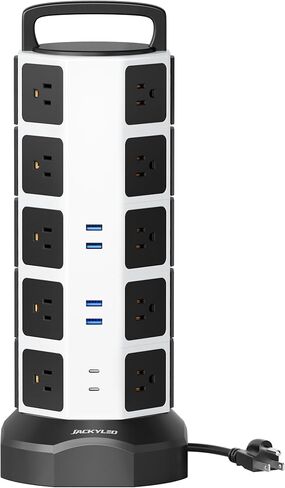 Power Strip Tower Surge Protector, 20 Outlets 6 USB (2 USB C) Charging Station, Extension Cord with Multiple Outlets, 1050J 1625W/13A Outlet Extender 6.5ft Extension Cord for Home Office in Saudi Arabia